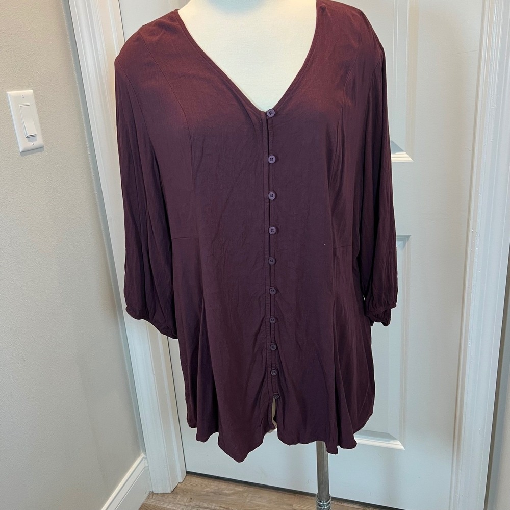 Torrid Womens Tunic Top Button Front Empire Waist Burgundy Size 2